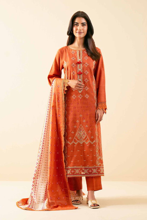 3 Piece - Printed Embroidered Suit - 42502685