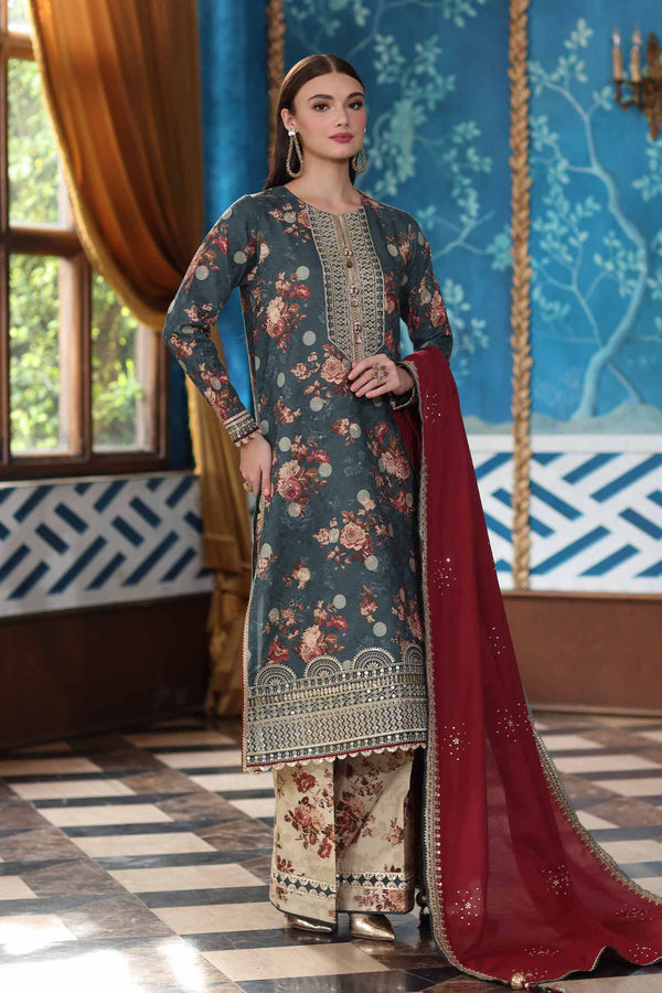 3 Piece - Digital Printed Embroidered Suit - 42502724