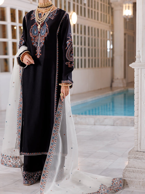 Black Sheesha Silk Formal 3Pc Stitched - AL-3PS-LS-458