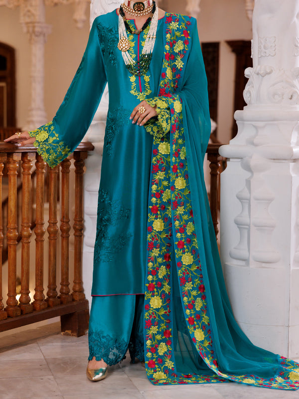 Sea Green Sheesha Silk Formal 3Pc Stitched - AL-3PS-LS-462
