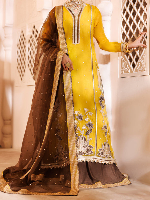 Yellow Organza Formal 3Pc Stitched - AL-3PS-LS-486