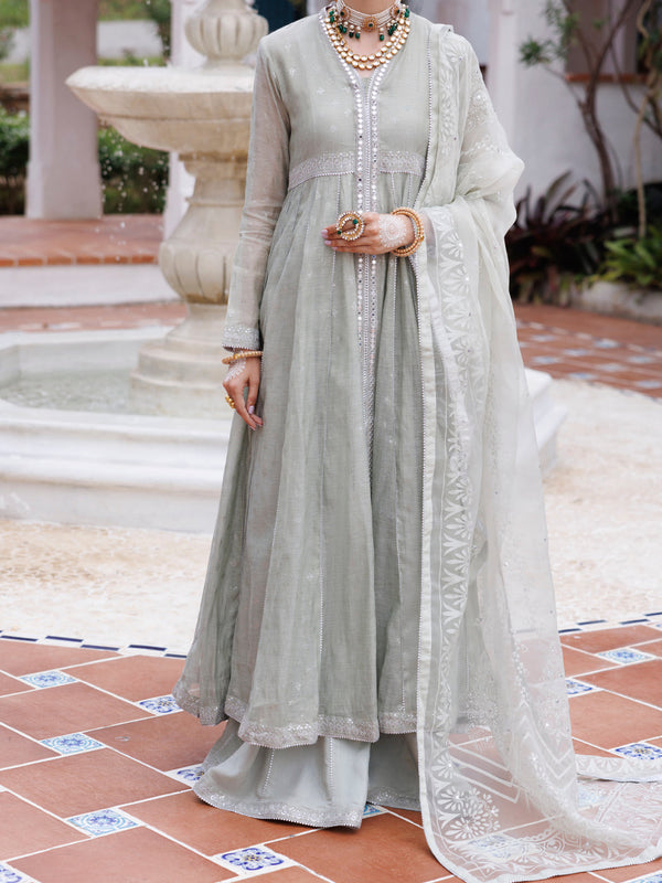 Pistachio Green Mesuri Net Formal 3Pc Stitched - AL-3PS-LS-490