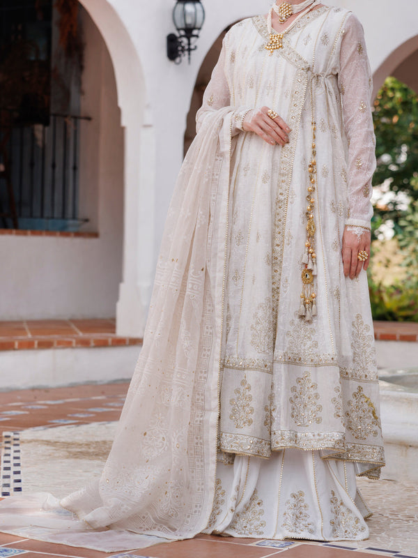 Off White Khaddi Net Formal 3Pc Stitched - AL-3PS-LS-492