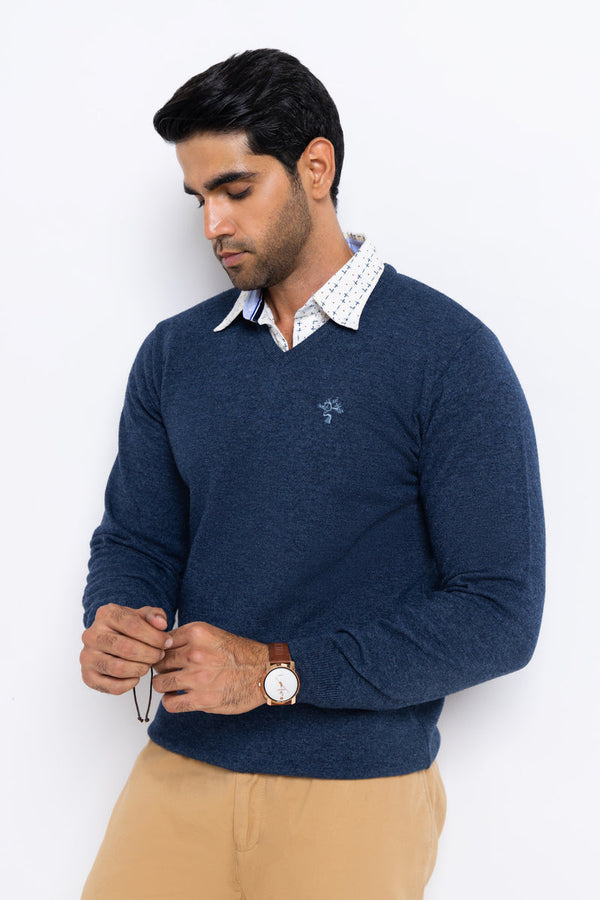 N-D-Blue-V-Neck Full Sleeves Sweater (501-14)