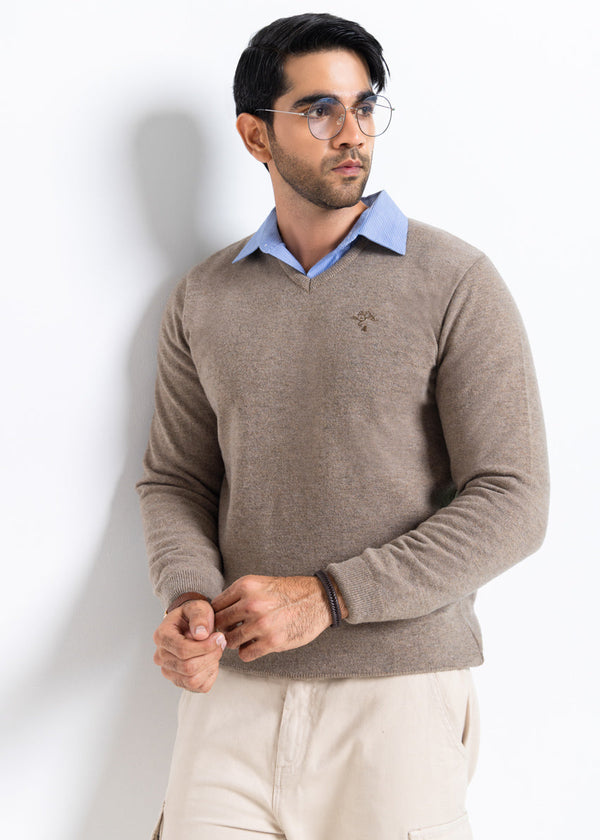 Ng-Beige-V-Neck Full Sleeves Sweater (501-14)