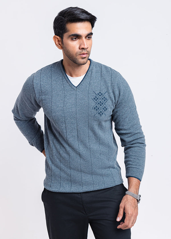 V-Blue-V-Neck Full Sleeves Sweater (502-14)