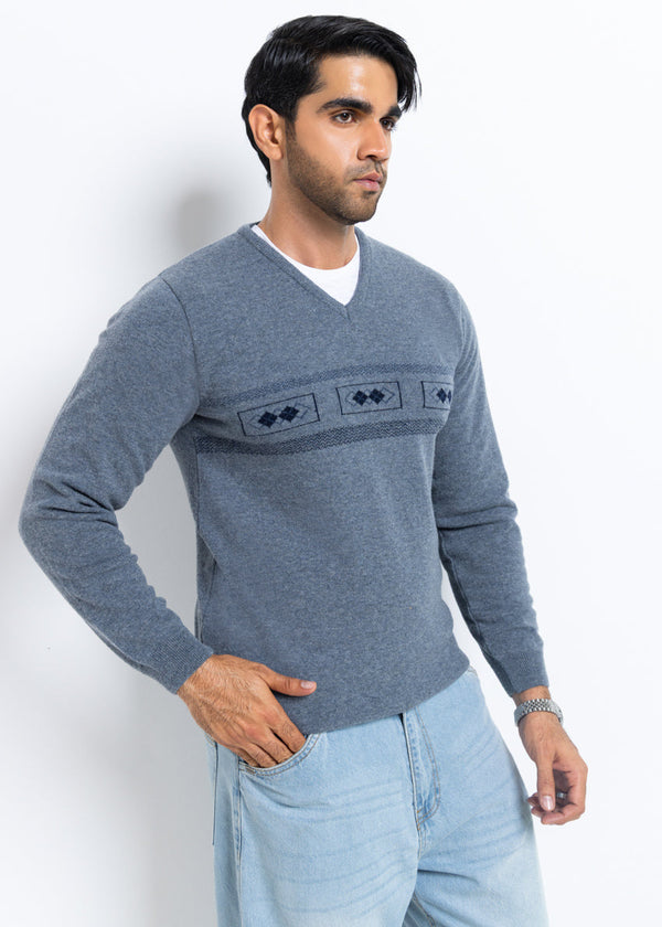 V-Blue-V-Neck Full Sleeves Sweater (503-14)