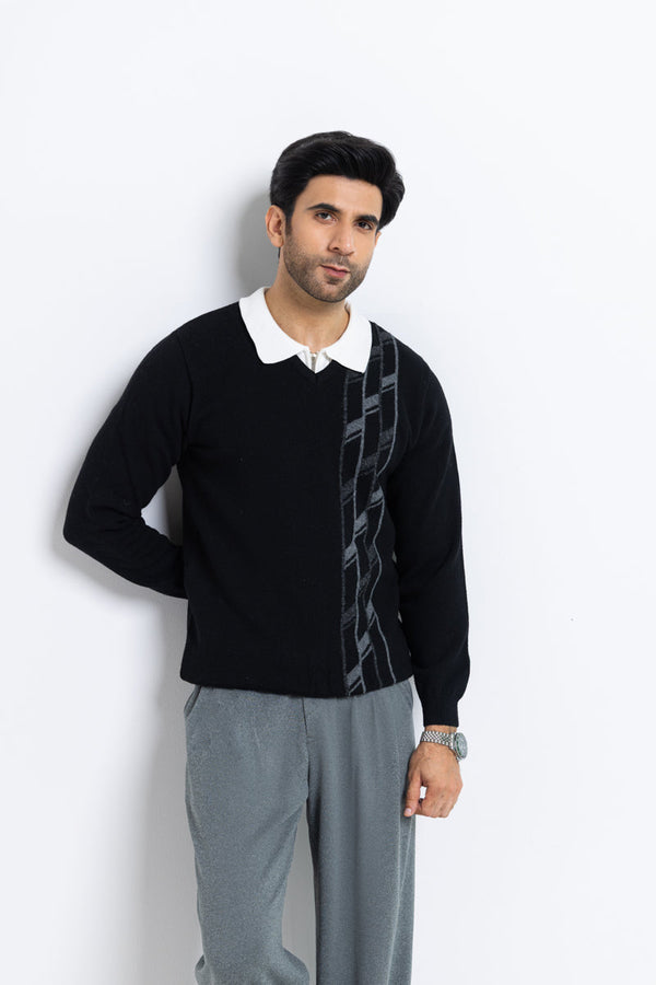 J-Black-V-Neck Full Sleeves Sweater (504-14)