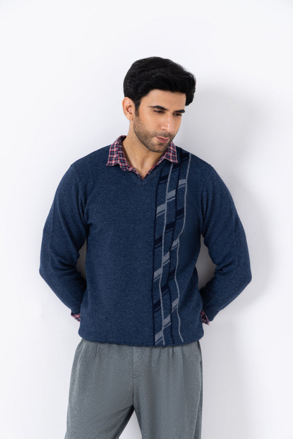 N-D-Blue-V-Neck Full Sleeves Sweater (504-14)