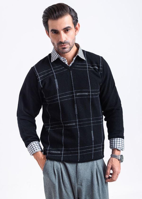 J-Black-V-Neck Full Sleeves Sweater (506-14)