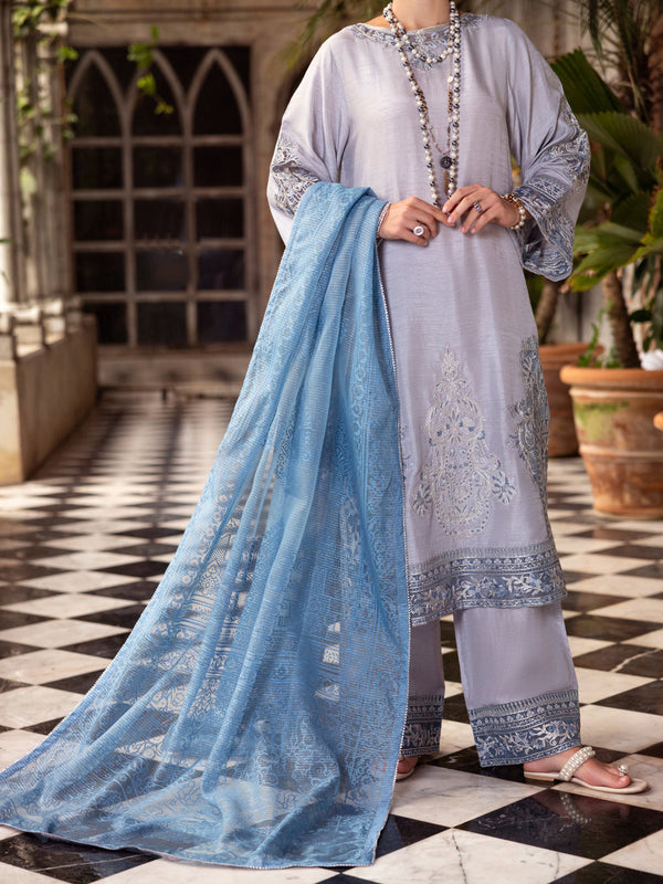 Grey Sheesha Silk Formal 3Pc Stitched - AL-3PS-LS-506