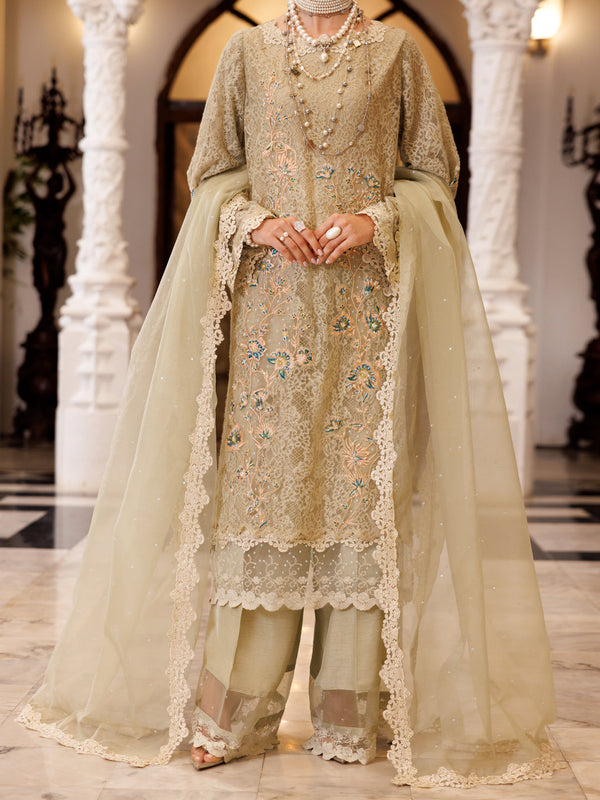 Pistachio Green Poly Shiffly Formal 3Pc Stitched - AL-3PS-LS-507