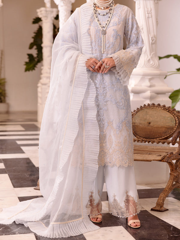 Sky Blue China Fabric Formal 3Pc Stitched - AL-3PS-LS-509