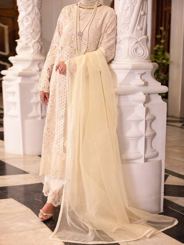 Off White Poly Organza Formal 3Pc Stitched - AL-3PS-LS-511