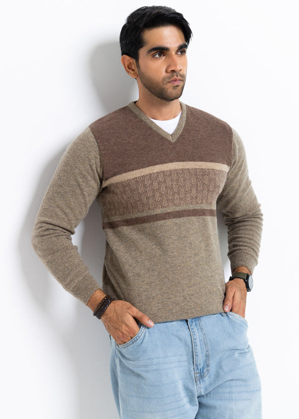 Nl-Beige-V-Neck Full Sleeves Sweater (512-14)