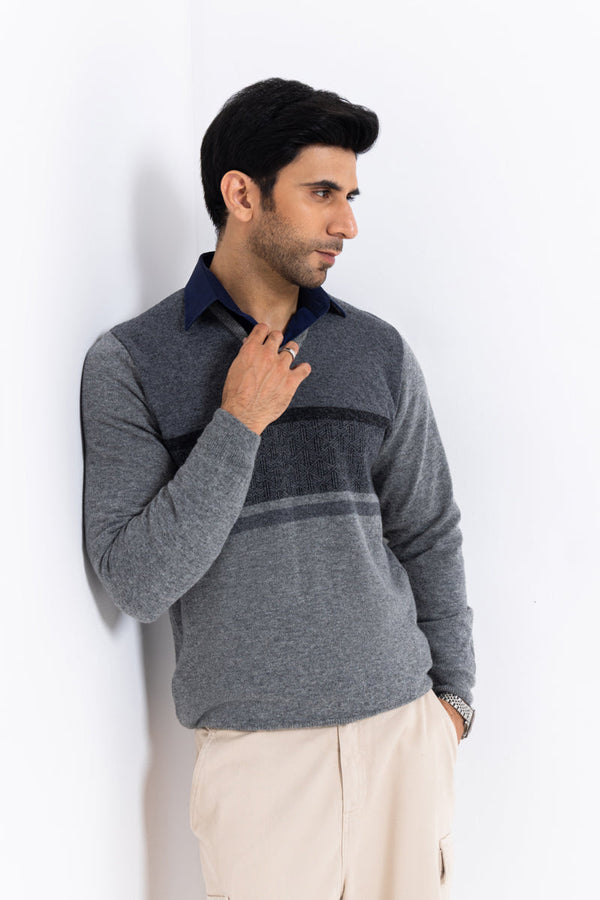St-Grey-V-Neck Full Sleeves Sweater (512-14)