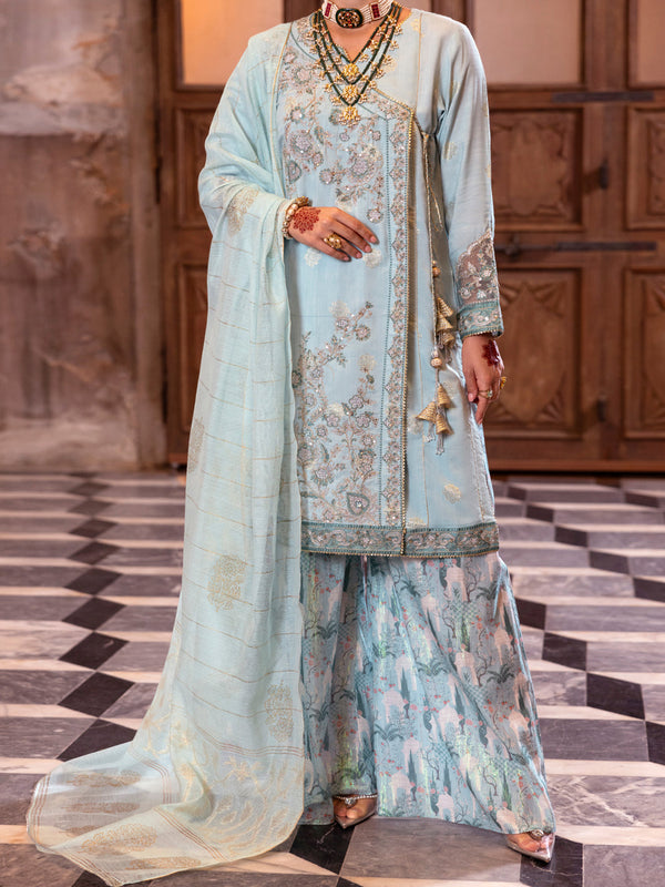 Ice Blue Viscose Lurex Formal 3Pc Stitched - AL-3PS-LS-515