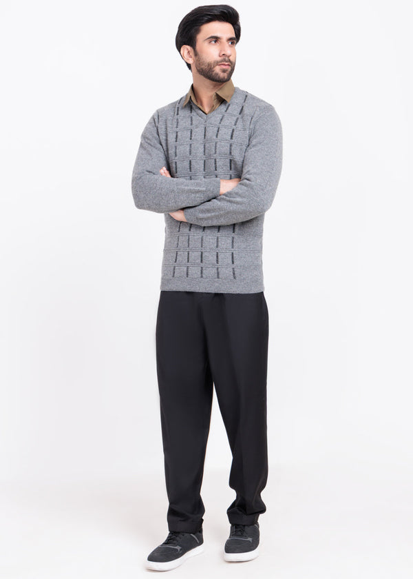 St-Grey-V-Neck Full Sleeves Sweater (517-14)