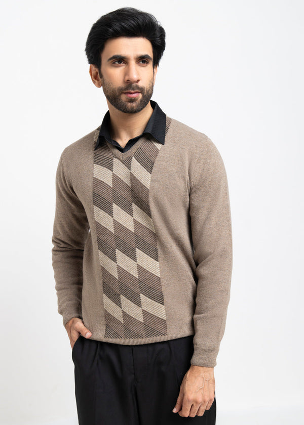 Ng-Beige-V-Neck Full Sleeves Sweater (520-14)