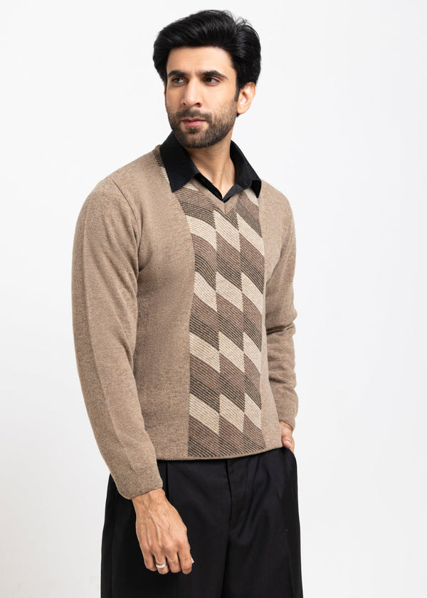 Walnut-V-Neck Full Sleeves Sweater (520-14)