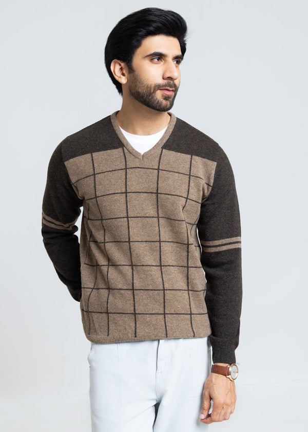 Linen-V-Neck Full Sleeves Sweater (522-14)