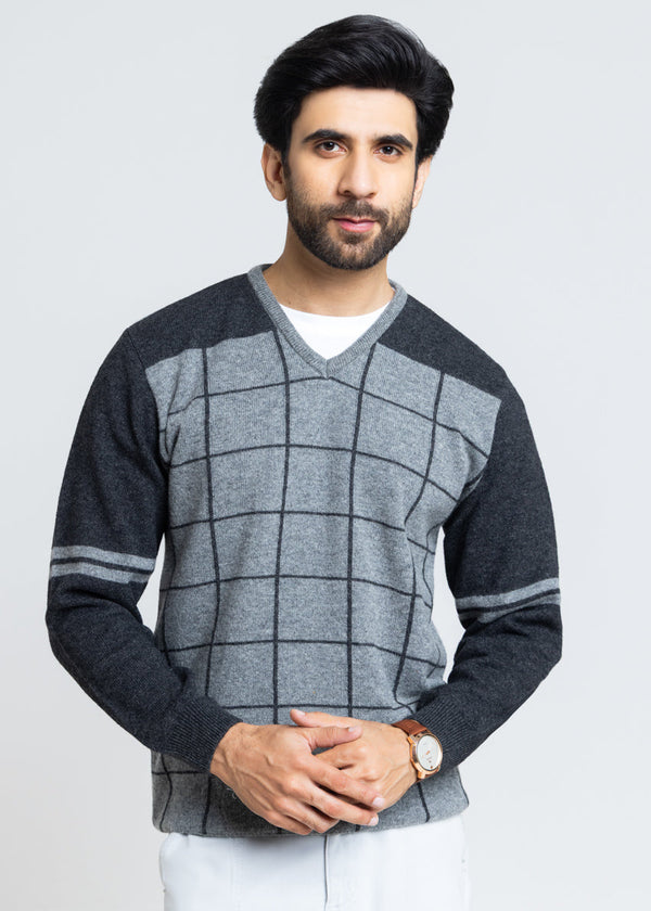 St-Grey-V-Neck Full Sleeves Sweater (522-14)