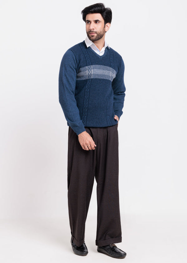 N-D-Blue-V-Neck Full Sleeves Sweater (526-14)