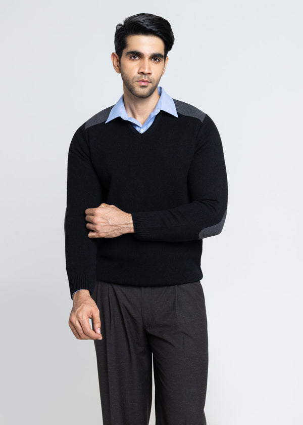 J-Black-V-Neck Full Sleeves Sweater (553-14)