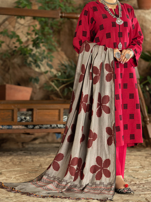 Red Velvet Jacquard 3Pc Stitched - AWP-3PS-572