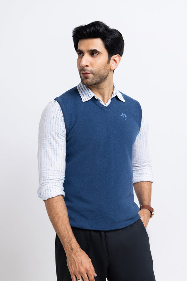 Blue-V-Neck Sando Sweater (651-14)