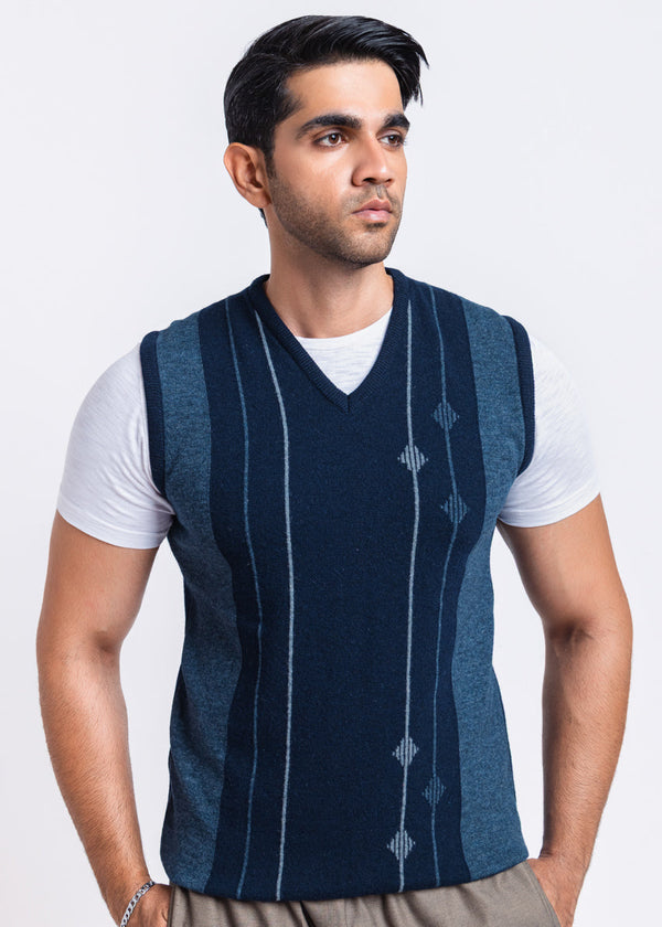 Dn-Blue-V-Neck Sando Sweater (658-14)