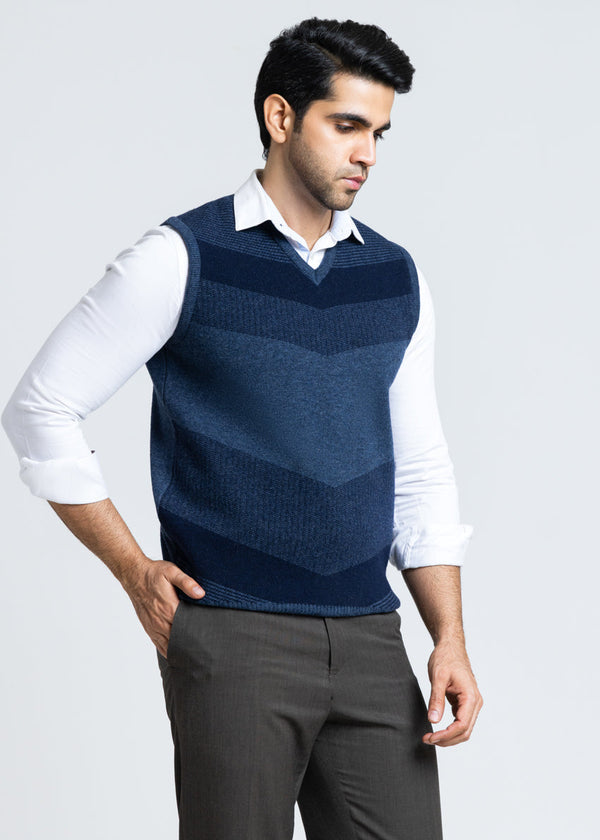 N-D-Blue-V-Neck Sando Sweater (660-14)