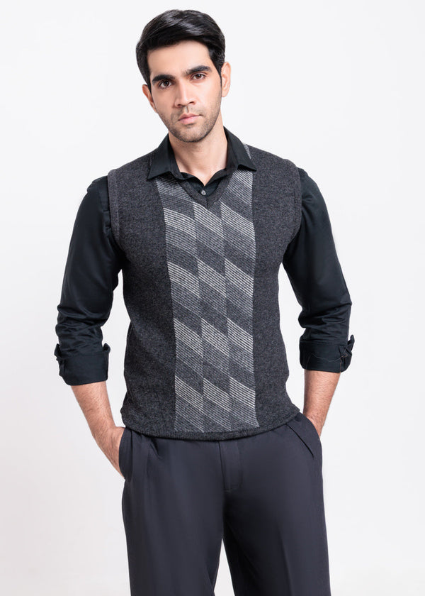 D-Black-V-Neck Sando Sweater (670-14)