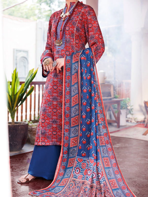 Maroon Cambric 3Pc Unstitched - AWP-3PS-737B