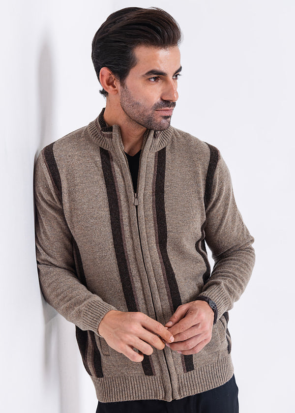 Nl-Beige-Turtle Neck Zipper Full Sleeves Sweater (753-14)