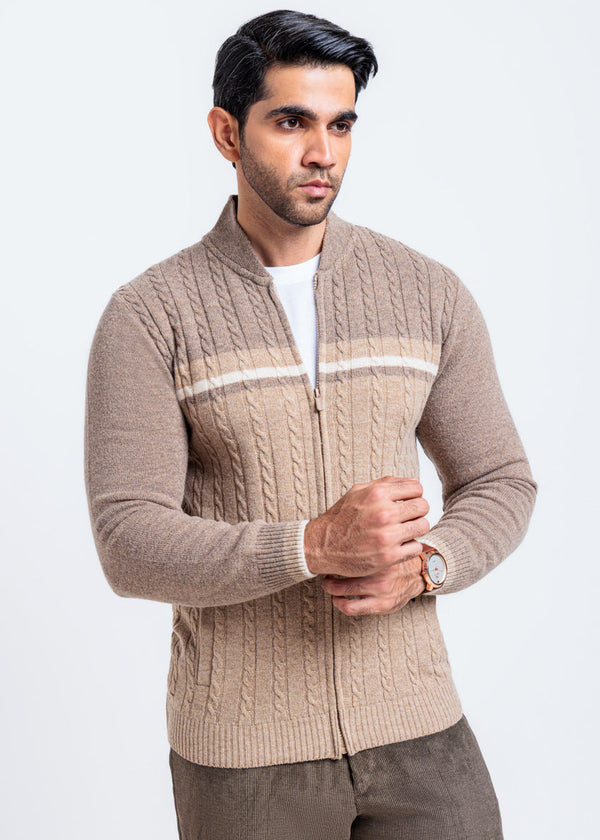 Mashroom-Baseball Collar Zipper Full Sleeves Sweater (754-14)