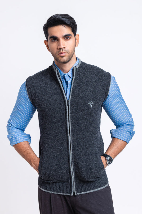 D-Black-Turtle Neck Zipper Sando Sweater (781-14)