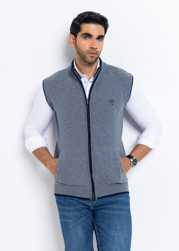 V-Blue-Turtle Neck Zipper Sando Sweater (781-14)