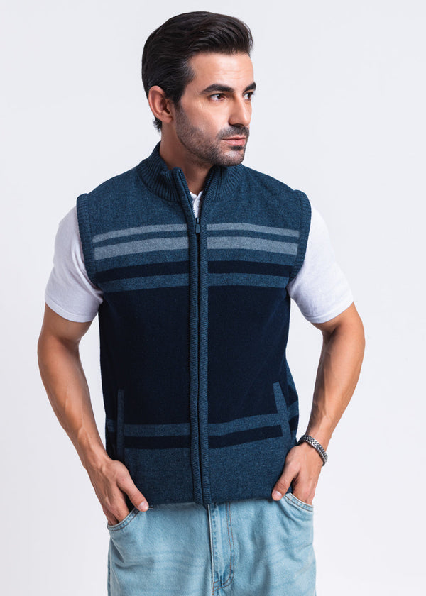 N-D-Blue-Turtle Neck Zipper Sando Sweater (782-14)