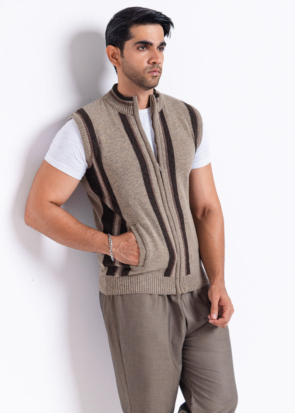 Nl-Beige-Turtle Neck Zipper Sando Sweater (783-14)