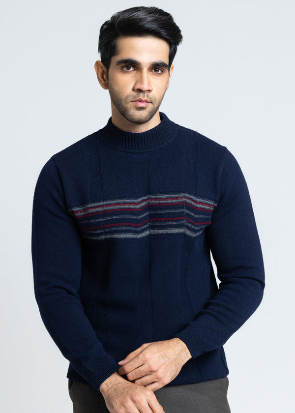 Dn-Blue-Round Turtle Neck Full Sleeves Sweater (852-14)