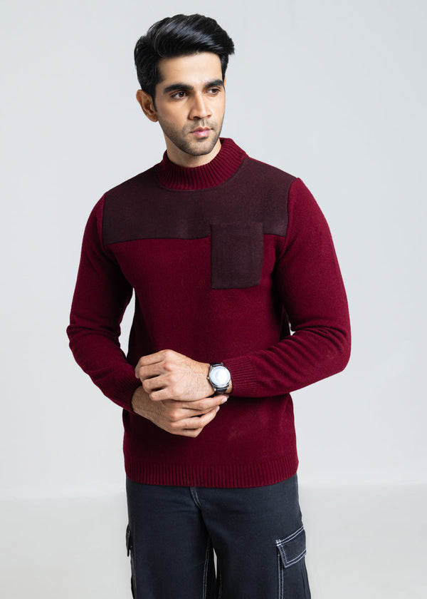 O-Maroon-Round Turtle Neck Full Sleeves Sweater (855-14)
