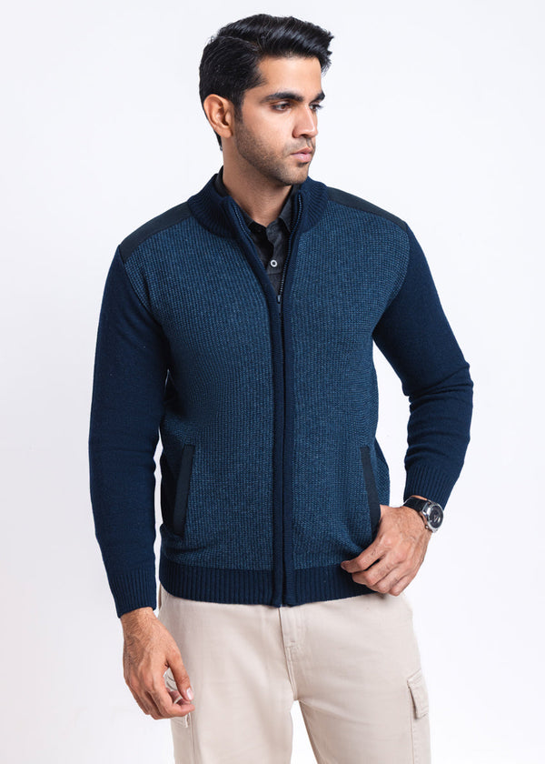 Dn-Blue-Turtle Neck Zipper Full Sleeves Sweater (907-14)