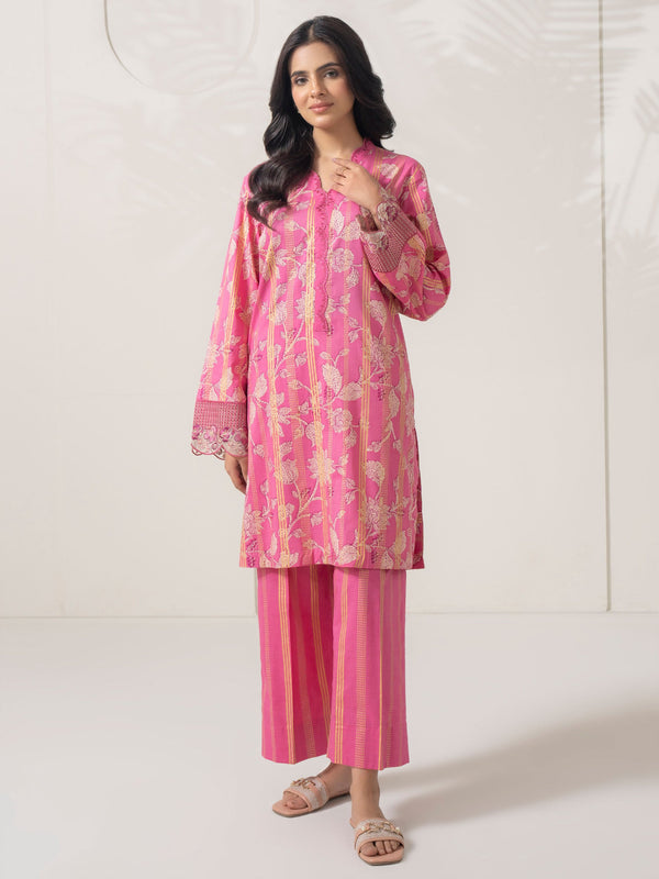 2 Piece Satin Suit-Embroidered  (Pret)