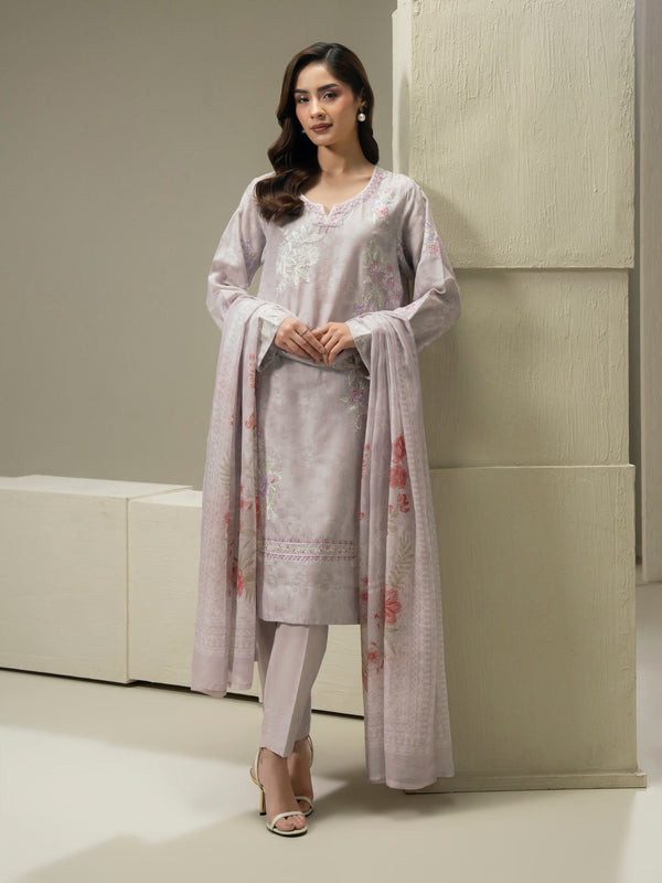 3 Piece Jacquard Suit-Embroidered (Pret)