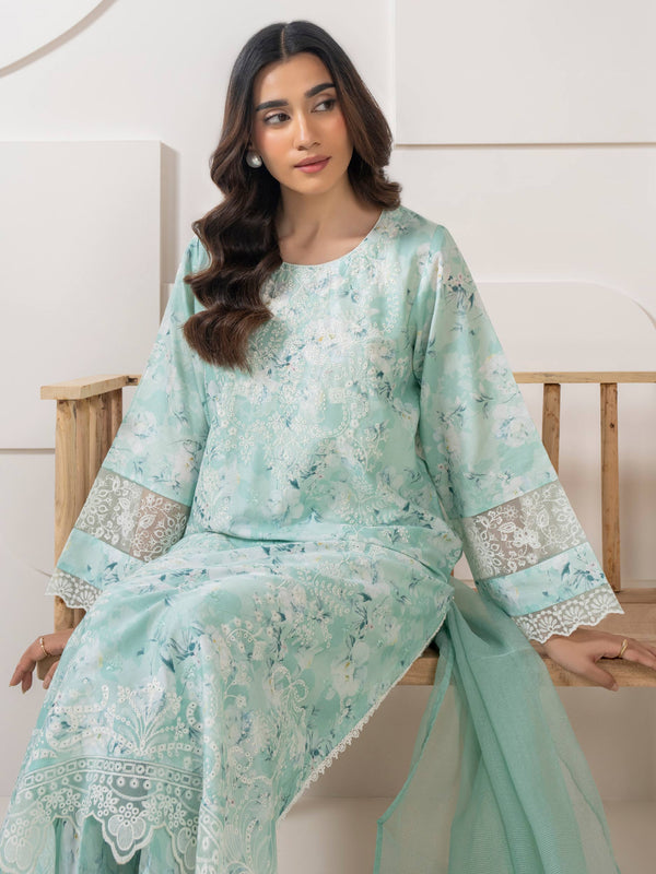 3 Piece Satin Suit-Embroidered (Pret)