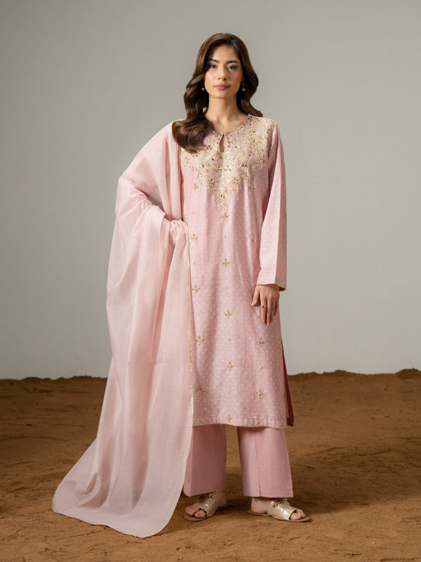 3 Piece Jacquard Suit-Embroidered (Pret)