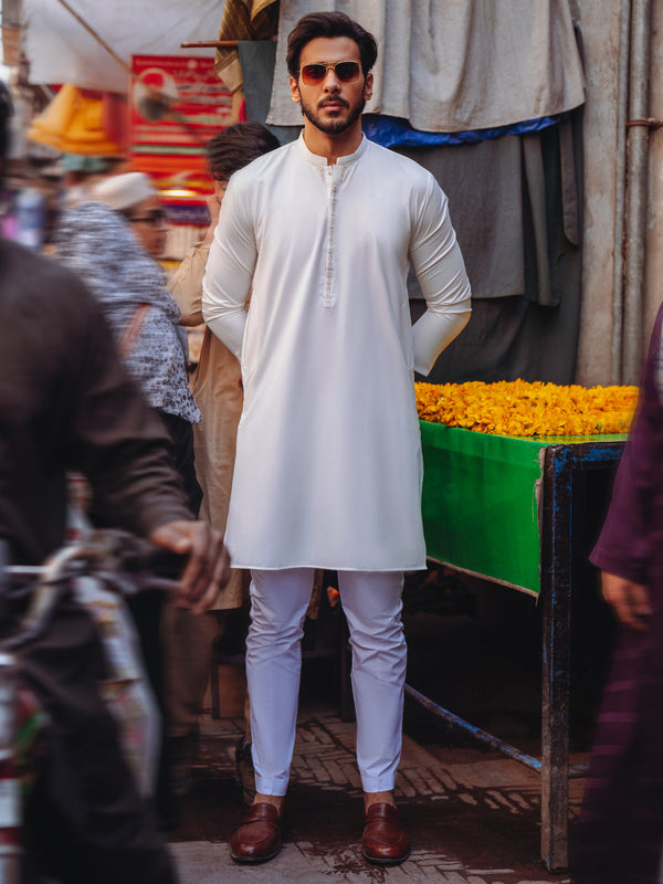 White Blended Kurta - AL-K-1254