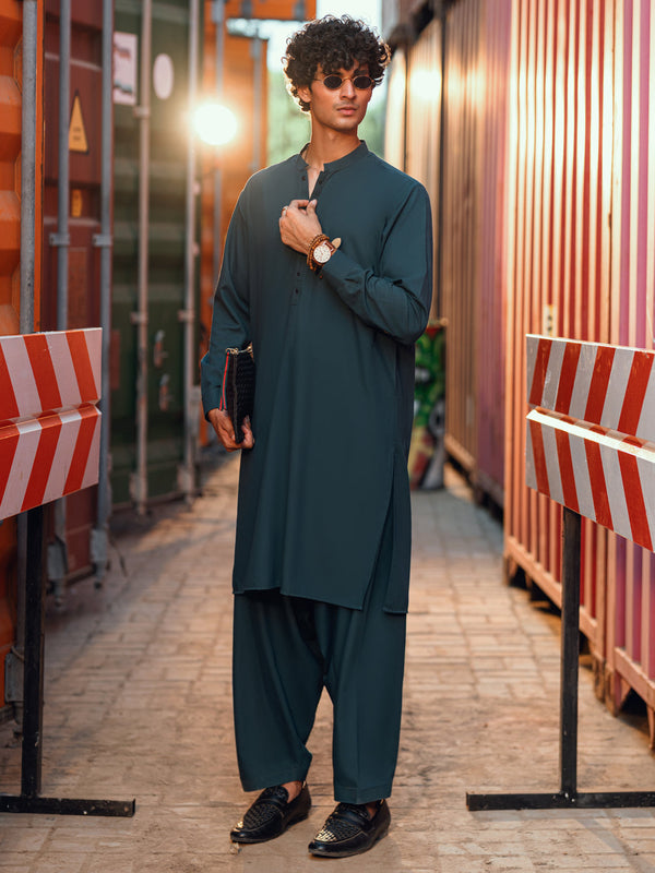 Green Cut & Sew Kameez Shalwar - AL-KS-3133