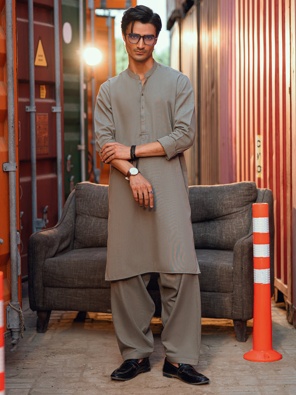 Sage Green Cut & Sew Kameez Shalwar - AL-KS-3251